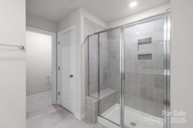 1022 Jeffery Dean Ct, Albemarle, NC 28001 - full bathroom with a shower stall, tile patterned floors, and recessed lighting