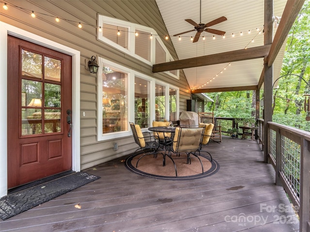 21 Fern Haven Ln, Fairview, NC 28730 - deck featuring outdoor dining area and a ceiling fan