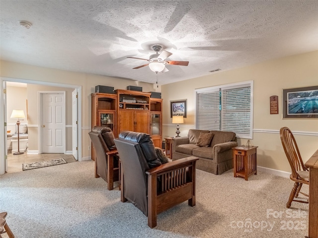 21 Fern Haven Ln, Fairview, NC 28730 - carpeted living area featuring a ceiling fan and a textured ceiling