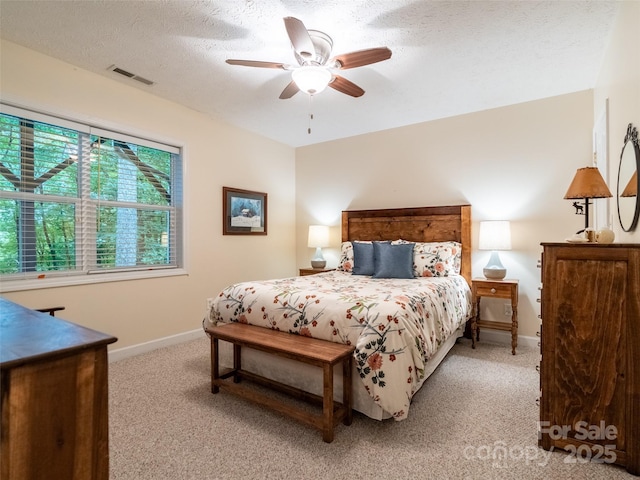 21 Fern Haven Ln, Fairview, NC 28730 - bedroom featuring light colored carpet, a textured ceiling, and ceiling fan