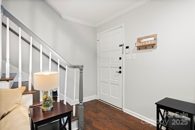 3500 Colony Rd Unit B, Charlotte, NC 28211 - entrance foyer with stairs, dark wood-style floors, and ornamental molding
