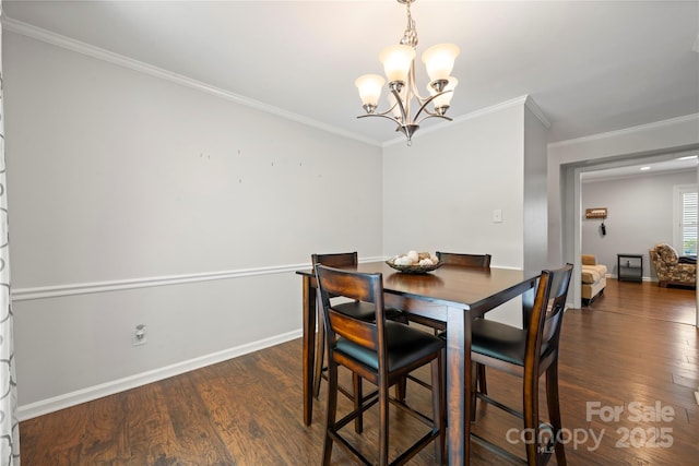 3500 Colony Rd Unit B, Charlotte, NC 28211 - dining space with a chandelier, dark wood-type flooring, and ornamental molding