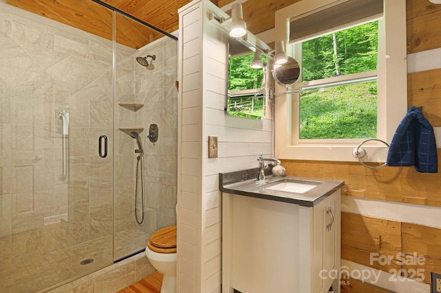 1980 Old Murray Rd, Mars Hill, NC 28754 - full bath with plenty of natural light, a shower stall, vanity, and wood ceiling