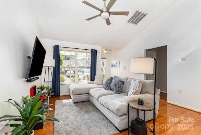 409 Lexie Ln, Rock Hill, SC 29732 - living area with a ceiling fan, high vaulted ceiling, and light wood-style floors