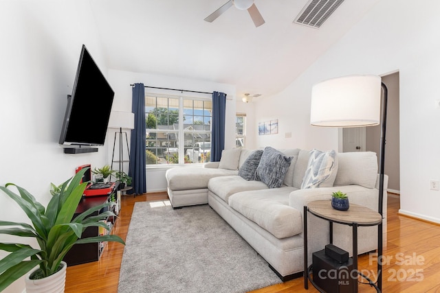 409 Lexie Ln, Rock Hill, SC 29732 - living room featuring ceiling fan, lofted ceiling, and light wood finished floors