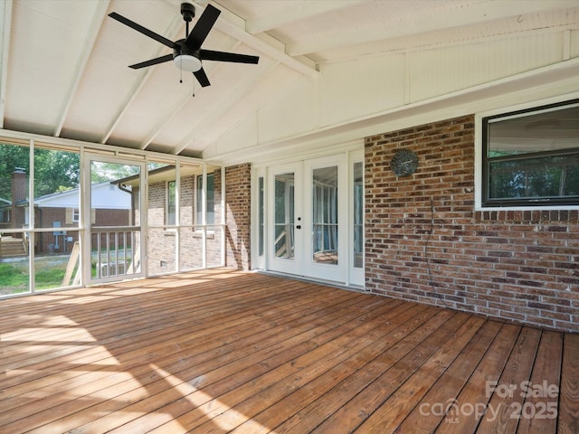 10728 Forest Dr, Matthews, NC 28105 - wooden deck featuring a ceiling fan and french doors