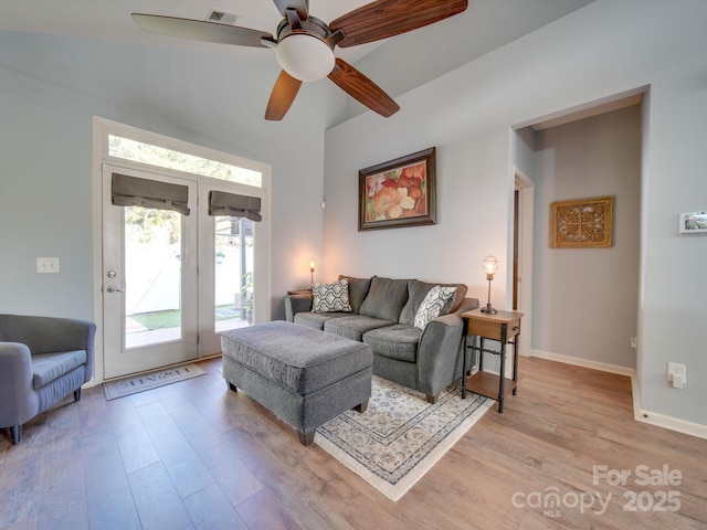 120 Prairie View Ct, Belmont, NC 28012 - living room with french doors, light wood-style floors, and ceiling fan