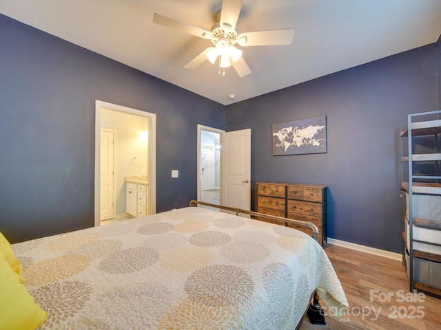 120 Prairie View Ct, Belmont, NC 28012 - bedroom featuring wood finished floors, ceiling fan, and ensuite bath