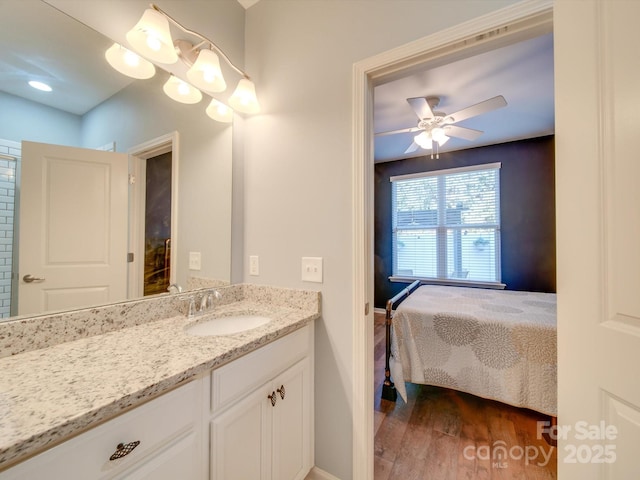 120 Prairie View Ct, Belmont, NC 28012 - bathroom with vanity, wood finished floors, and ceiling fan