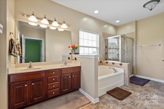 1498 Burrell Ave NW, Concord, NC 28027 - full bath with a bath, a stall shower, and double vanity