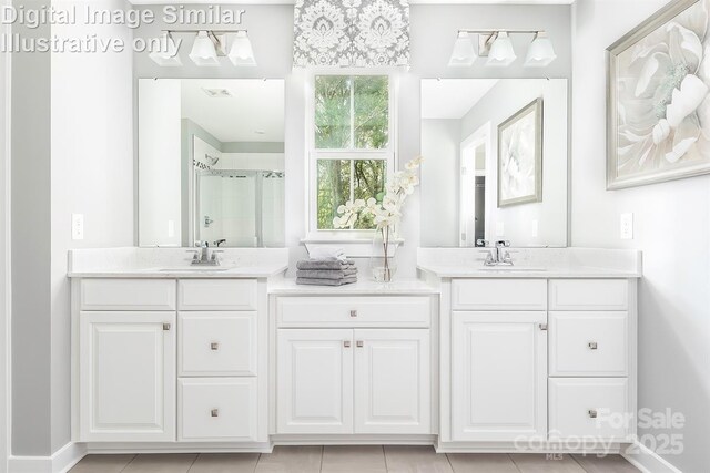 497 Lenswood Ct, Denver, NC 28037 - full bathroom with double vanity and a tile shower