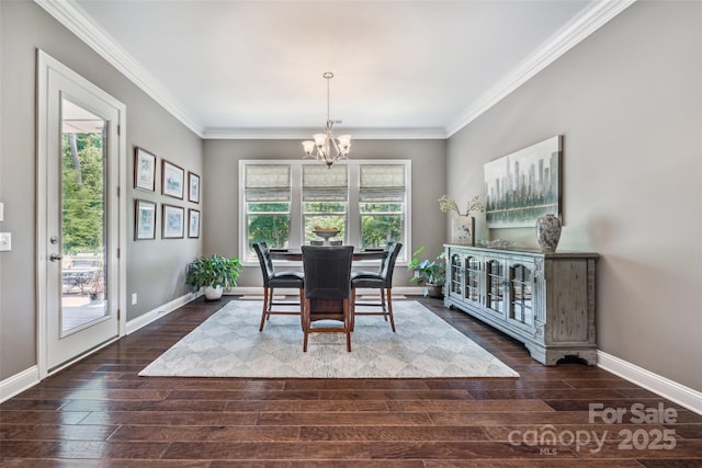 16547 Bastille Dr, Charlotte, NC 28278 - dining room with a chandelier, wood finished floors, and crown molding
