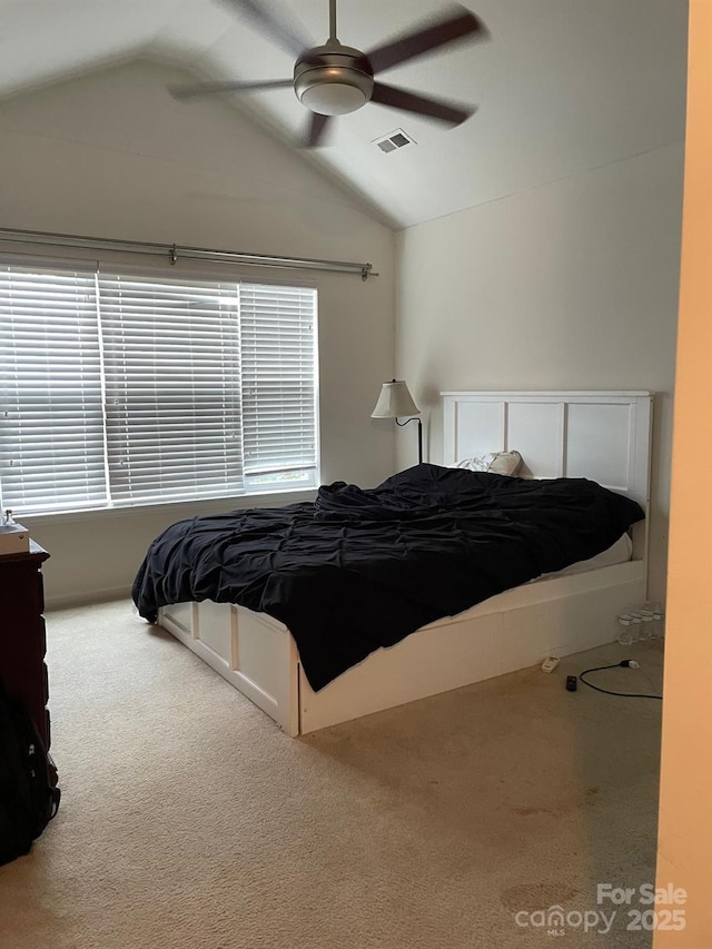 13116 Erwin Rd, Charlotte, NC 28273 - carpeted bedroom with vaulted ceiling and ceiling fan