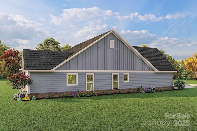2106 Piper Ridge Dr, Lenoir, NC 28645 - rear view of house featuring board and batten siding, roof with shingles, and a yard
