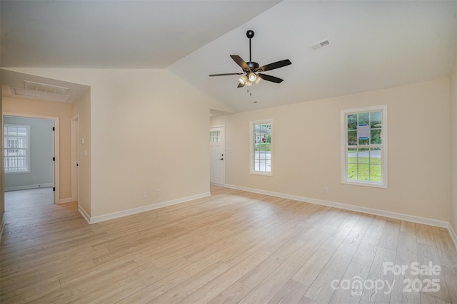 903 Brookdale St, Kannapolis, NC 28083 - empty room with a ceiling fan, vaulted ceiling, and light wood-style floors