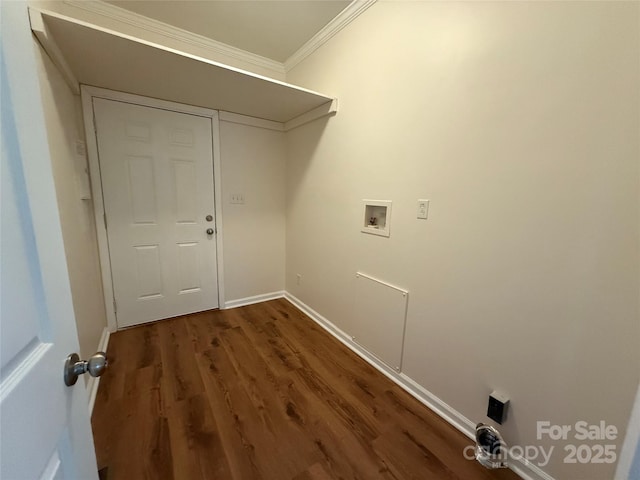 40287 Palmerville Rd, New London, NC 28127 - washroom with washer hookup, ornamental molding, and dark wood-style floors