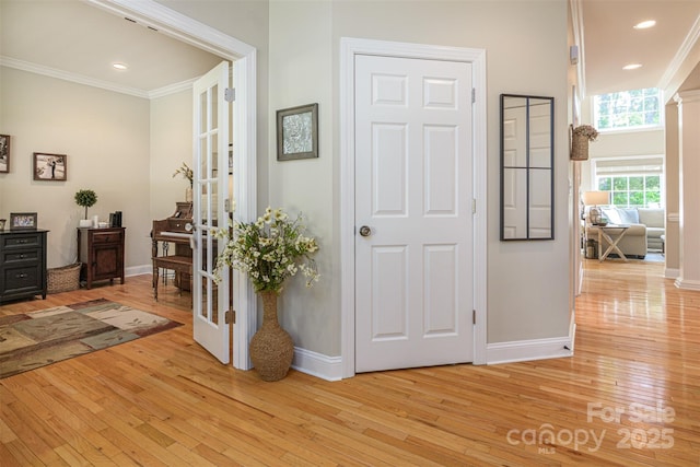 3 Chickadee Ln, Fairview, NC 28730 - corridor featuring light wood finished floors, crown molding, and recessed lighting