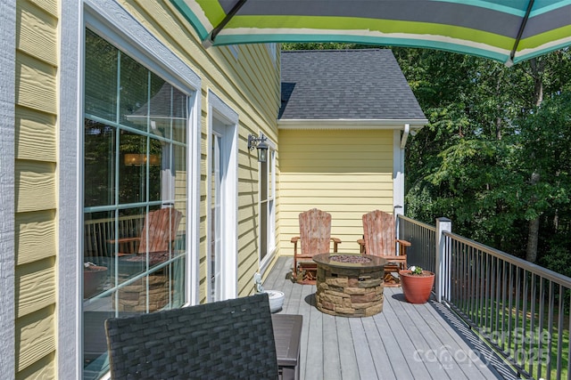 3 Chickadee Ln, Fairview, NC 28730 - deck featuring an outdoor fire pit