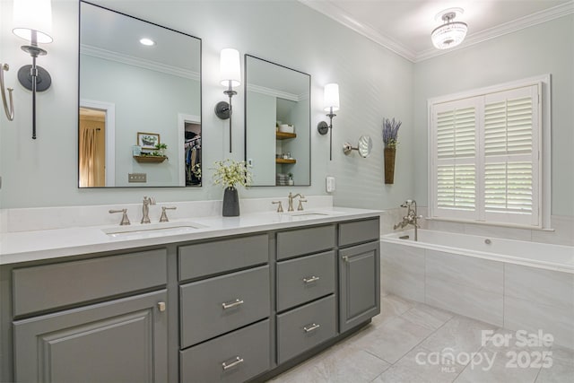 3 Chickadee Ln, Fairview, NC 28730 - full bath with double vanity, ornamental molding, tile patterned floors, and a garden tub