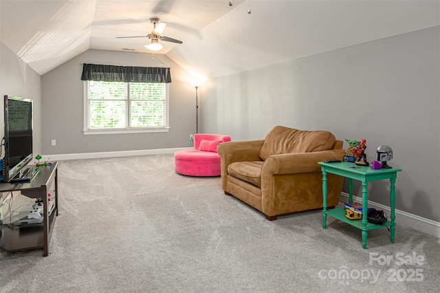 3 Chickadee Ln, Fairview, NC 28730 - living area featuring carpet flooring, lofted ceiling, and ceiling fan