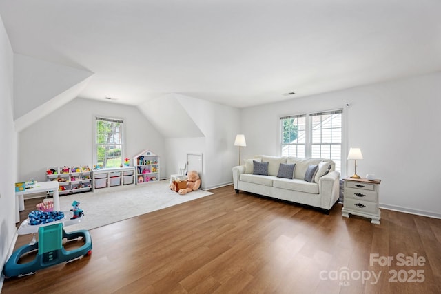 5005 Chestnut Knoll Ln, Charlotte, NC 28269 - living area featuring wood finished floors and lofted ceiling