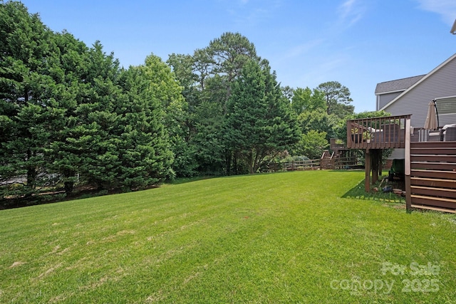 5005 Chestnut Knoll Ln, Charlotte, NC 28269 - view of grassy yard featuring stairway and a wooden deck