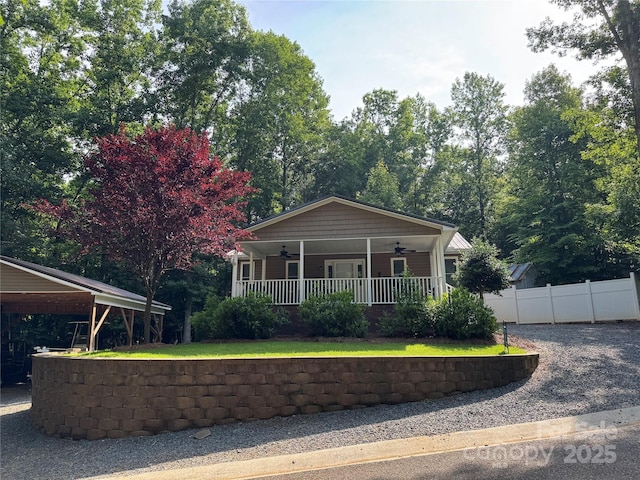 110 Indian Harbor Cir, Mount Gilead, NC 27306 - view of front of house featuring ceiling fan and a porch
