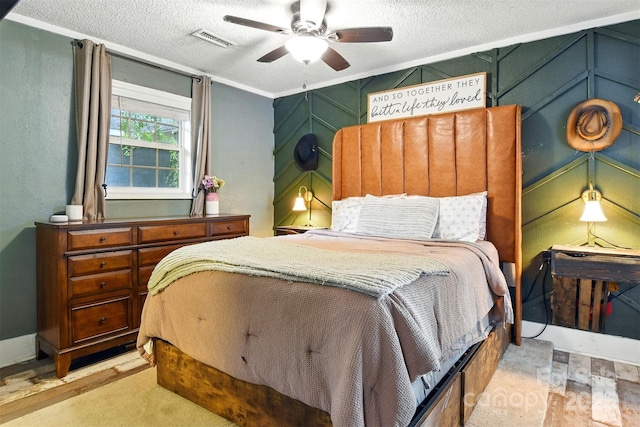 840 10th Street Blvd NW, Hickory, NC 28601 - bedroom with a textured ceiling, a ceiling fan, and crown molding