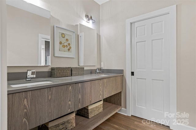 877 Winding Creek Rd, Sapphire, NC 28774 - full bathroom with double vanity and wood finished floors