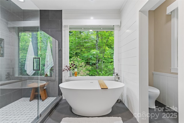 877 Winding Creek Rd, Sapphire, NC 28774 - bathroom featuring a soaking tub, plenty of natural light, a stall shower, and tile patterned flooring