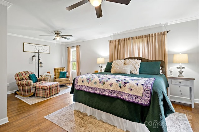 233 Church St, Ellenboro, NC 28040 - bedroom featuring ornamental molding, wood finished floors, and ceiling fan