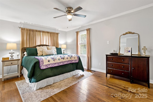 233 Church St, Ellenboro, NC 28040 - bedroom featuring hardwood / wood-style floors, ornamental molding, and a ceiling fan