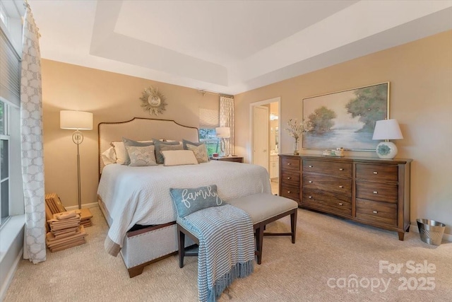9040 Scottsboro Dr, Huntersville, NC 28078 - bedroom with light colored carpet, a raised ceiling, and ensuite bath