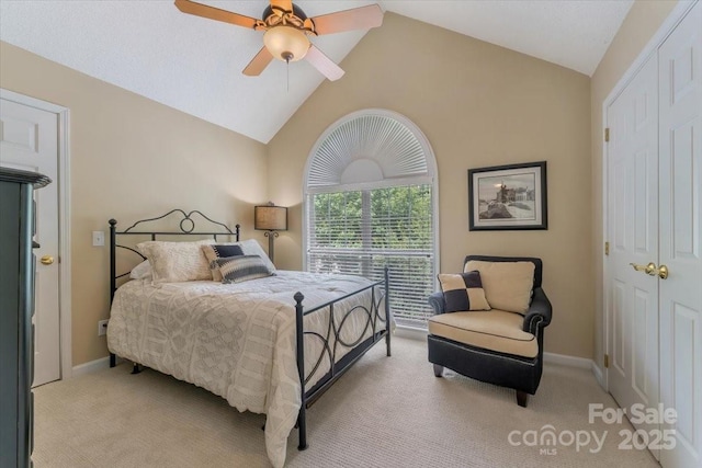 9040 Scottsboro Dr, Huntersville, NC 28078 - carpeted bedroom with vaulted ceiling, a closet, and ceiling fan
