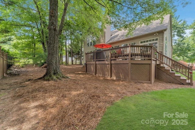 9040 Scottsboro Dr, Huntersville, NC 28078 - view of yard featuring a wooden deck and stairway