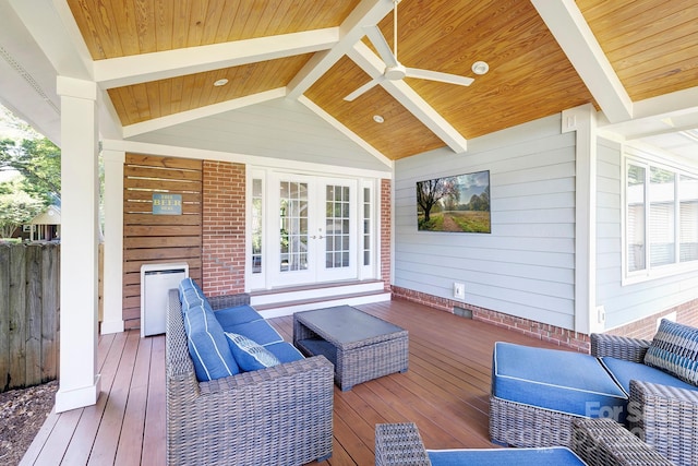 4526 Longwood Dr, Charlotte, NC 28209 - deck with french doors, an outdoor living space, and a ceiling fan