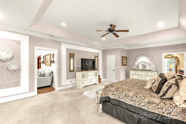 1933 Tara Trl, Lancaster, SC 29720 - bedroom featuring a tray ceiling, carpet floors, a ceiling fan, crown molding, and recessed lighting