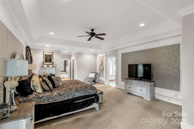 1933 Tara Trl, Lancaster, SC 29720 - bedroom with a tray ceiling, recessed lighting, ornamental molding, light carpet, and multiple windows
