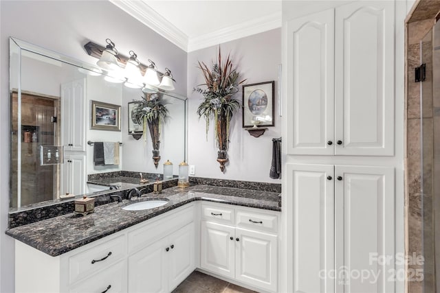1933 Tara Trl, Lancaster, SC 29720 - bathroom with crown molding, vanity, and a stall shower