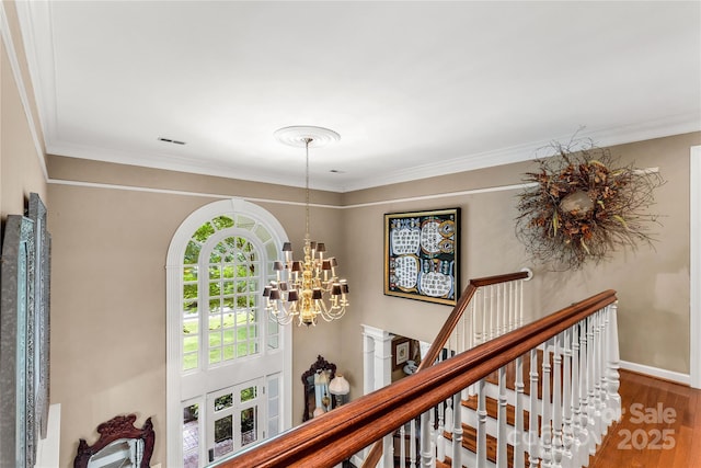 1933 Tara Trl, Lancaster, SC 29720 - hall featuring a chandelier, wood finished floors, and crown molding