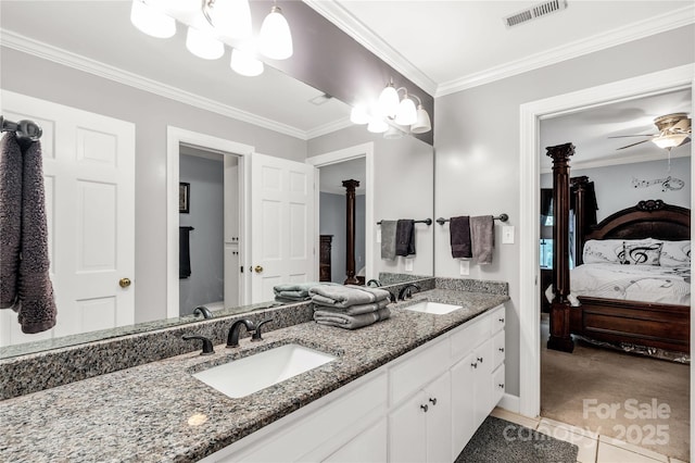 1933 Tara Trl, Lancaster, SC 29720 - bathroom with ensuite bathroom, double vanity, tile patterned floors, crown molding, and ceiling fan