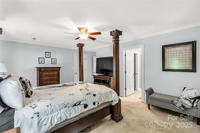 1933 Tara Trl, Lancaster, SC 29720 - bedroom with crown molding, light colored carpet, and ceiling fan