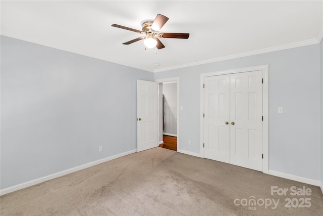 1933 Tara Trl, Lancaster, SC 29720 - unfurnished bedroom featuring crown molding, carpet floors, a closet, and ceiling fan