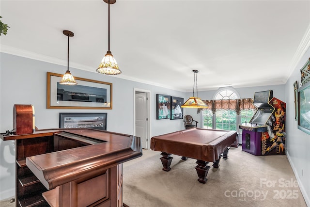 1933 Tara Trl, Lancaster, SC 29720 - rec room featuring ornamental molding, carpet, and billiards