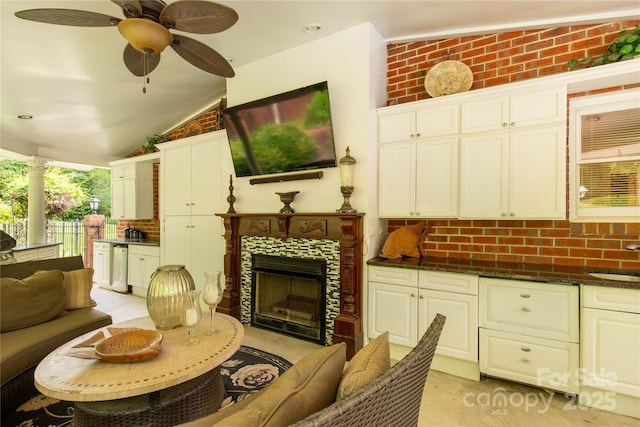 1933 Tara Trl, Lancaster, SC 29720 - living area with ceiling fan, a tiled fireplace, and lofted ceiling