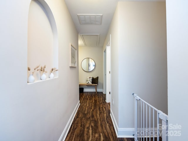 12928 Windy Lea Ln, Huntersville, NC 28078 - hall with attic access, wood finished floors, and an upstairs landing
