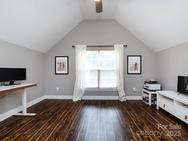 12928 Windy Lea Ln, Huntersville, NC 28078 - unfurnished office with ceiling fan, wood finished floors, and lofted ceiling