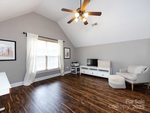 12928 Windy Lea Ln, Huntersville, NC 28078 - sitting room featuring lofted ceiling, a ceiling fan, and wood finished floors