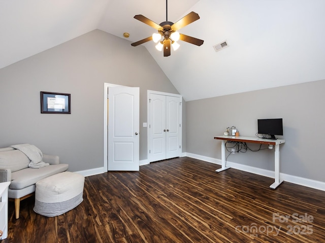 12928 Windy Lea Ln, Huntersville, NC 28078 - sitting room with ceiling fan, lofted ceiling, and wood finished floors