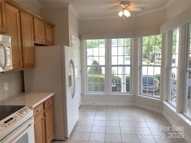 919 Lily Magnolia Ct, Fort Mill, SC 29707 - kitchen featuring white range with electric cooktop, plenty of natural light, and crown molding